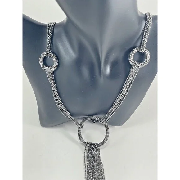 Joan Rivers Multichain And Circles 29 inch Necklace Rhinestone Dark Silver Tone - Picture 5 of 16